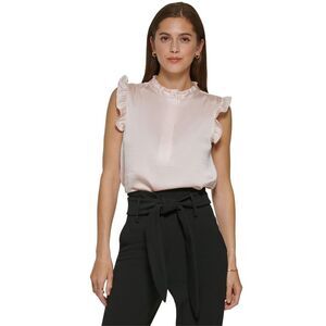 DKNY Womens Satin Finish Tunic Blouse, Pink, XL, DM